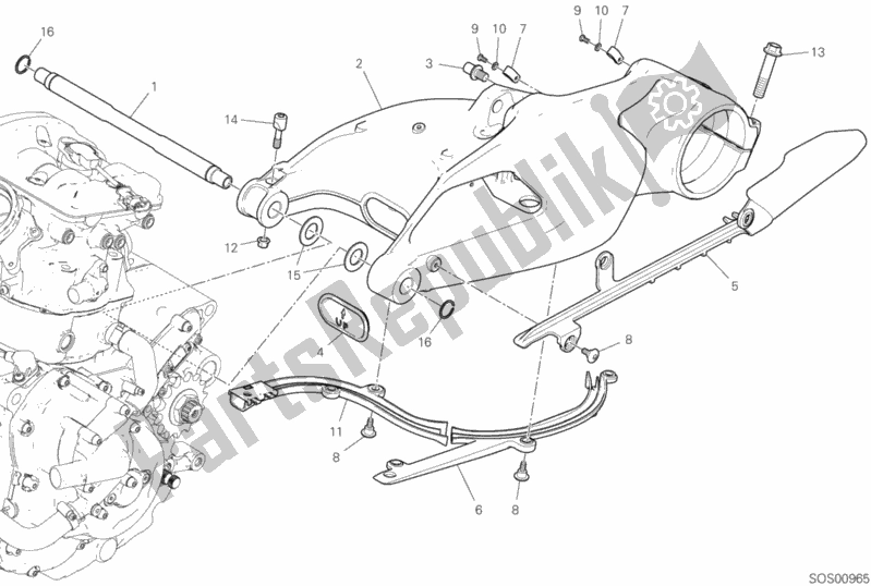 All parts for the Rear Swinging Arm of the Ducati Hypermotard 950 SP USA 2020